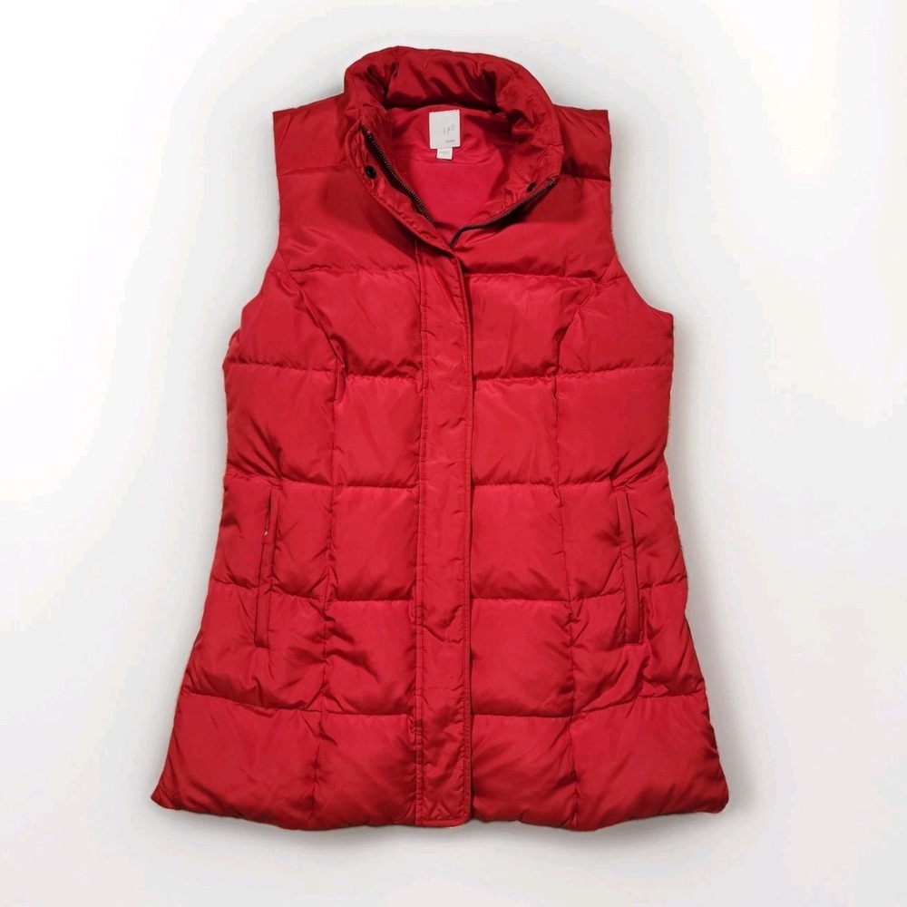 J Jill Vest Womens XS Red Down Puffer Full Zip Pockets Preppy Sleeveless Jacket